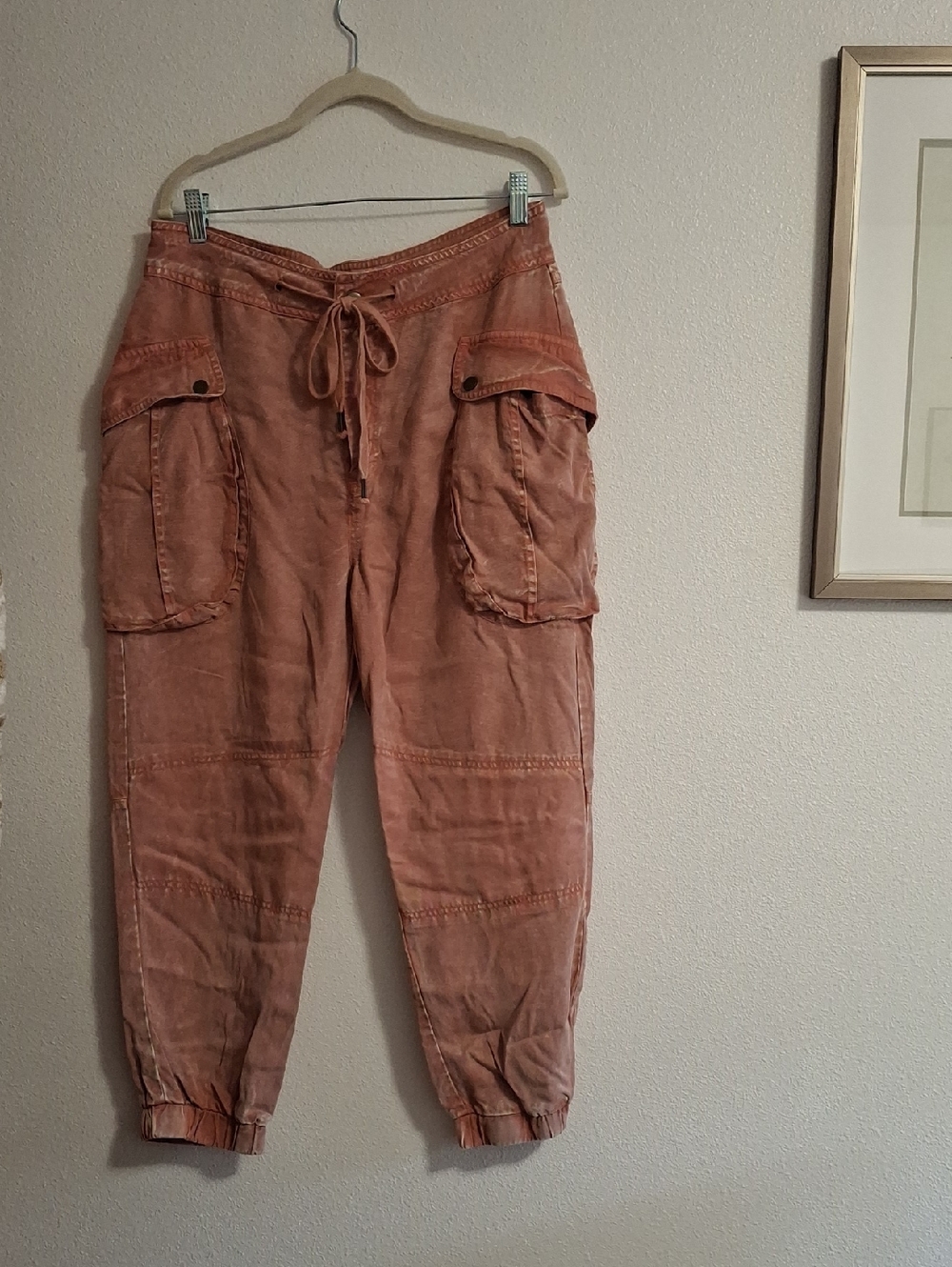 Washed Rust Cargo Joggers with Drawstring Size Large